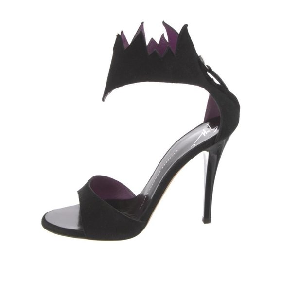 Giuseppe  Zanotti Suede Sandals Black Leather Trim Stiletto sz 36.5EU - Picture 1 of 3